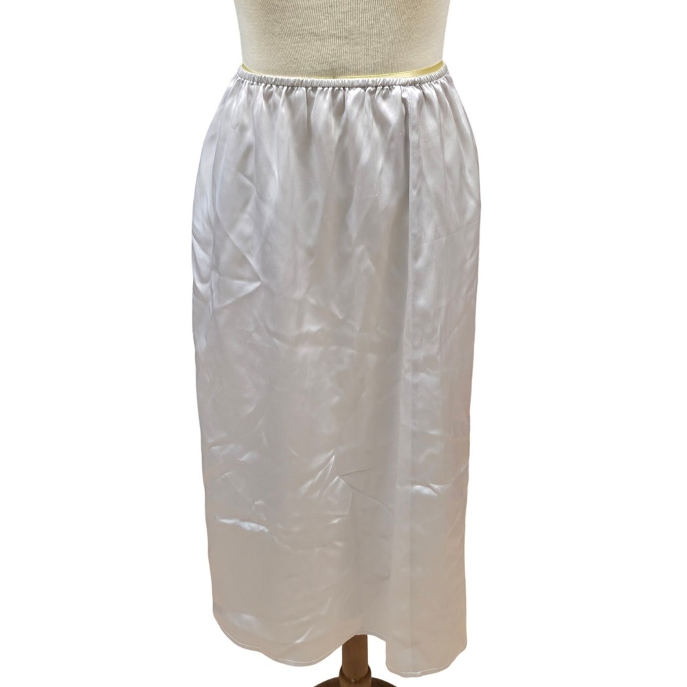 Filigree Silk Midi Skirt Womens Medium Champagne Good Elastic Waist Satin